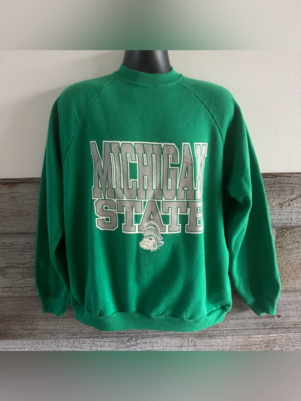 Vintage 90s Michigan State Spartans Sweatshirt XL Hanes Green Crewneck MSU (M1)